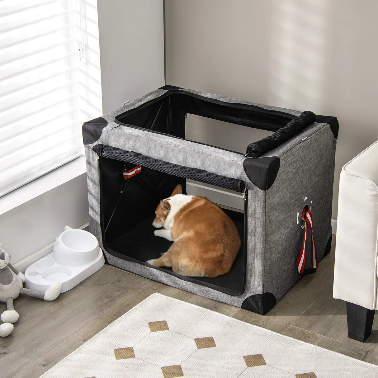 M/L/XL 3-Door Dog Crate with Removable Pad and Metal Frame-L