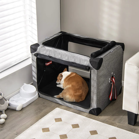 M/L/XL 3-Door Dog Crate with Removable Pad and Metal Frame-L