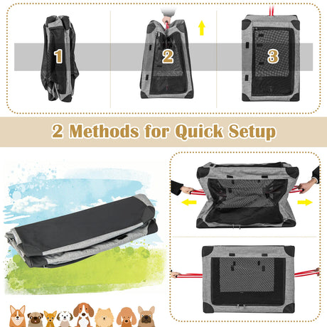 M/L/XL 3-Door Dog Crate with Removable Pad and Metal Frame-L