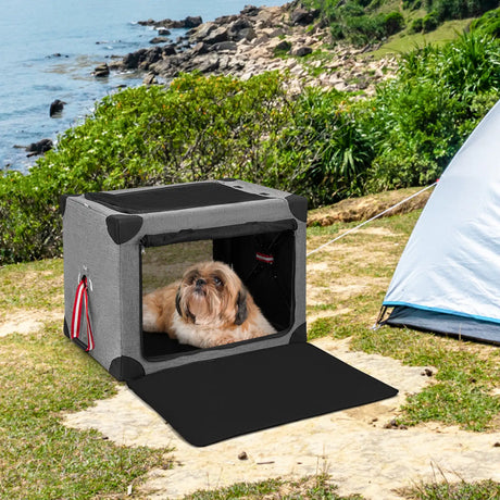 M/L/XL 3-Door Dog Crate with Removable Pad and Metal Frame-L