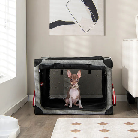 M/L/XL 3-Door Dog Crate with Removable Pad and Metal Frame-M