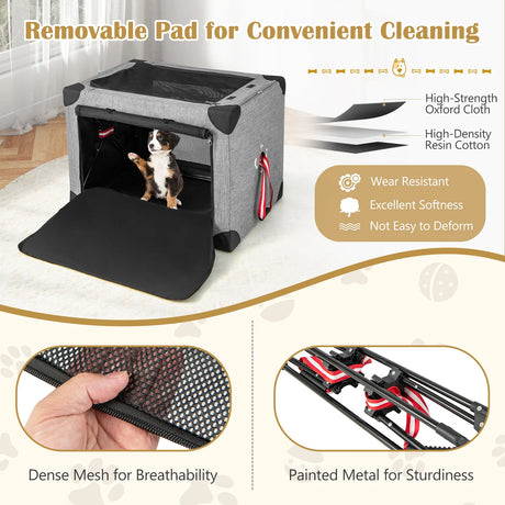 M/L/XL 3-Door Dog Crate with Removable Pad and Metal Frame-M