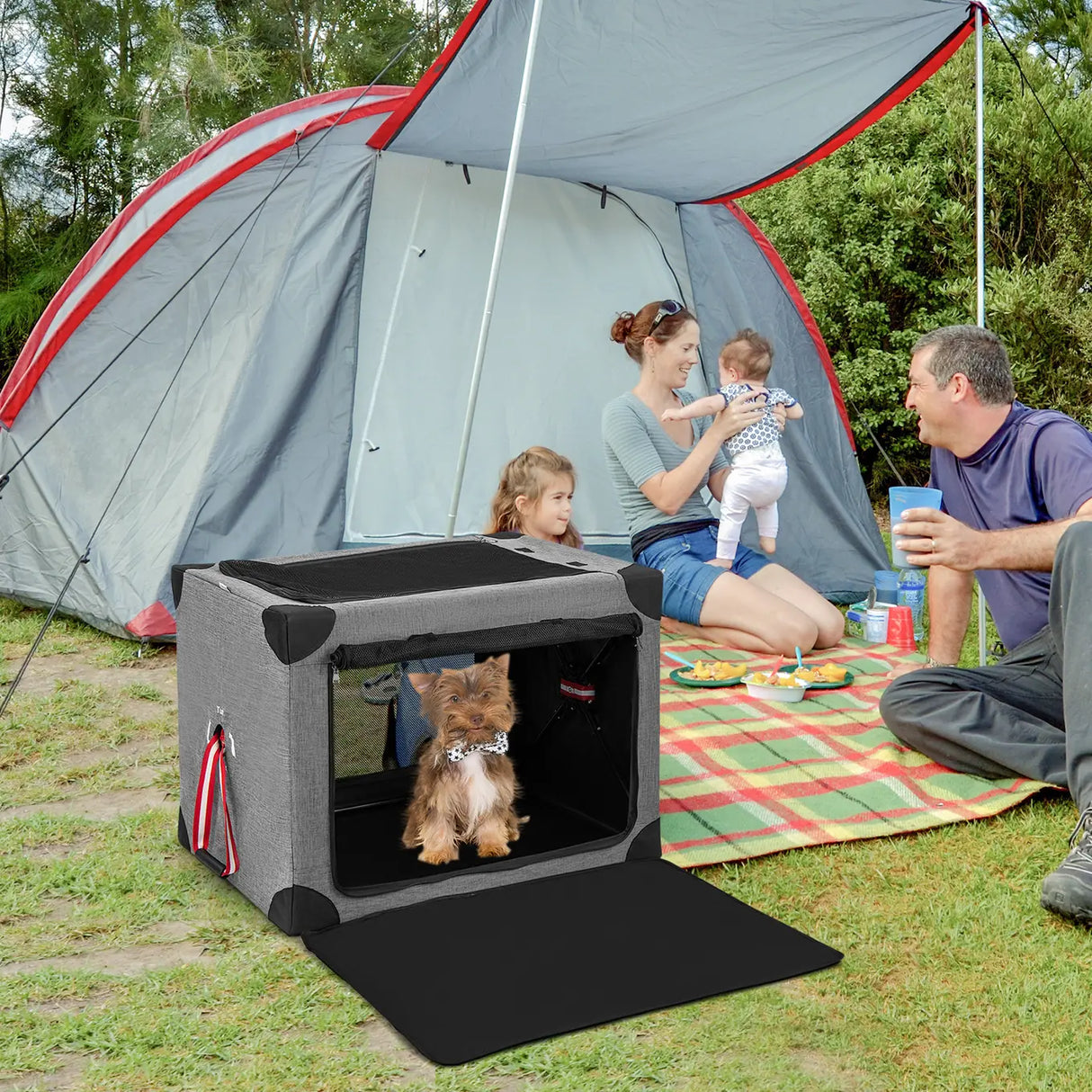 M/L/XL 3-Door Dog Crate with Removable Pad and Metal Frame-M