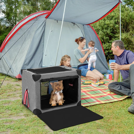 M/L/XL 3-Door Dog Crate with Removable Pad and Metal Frame-M