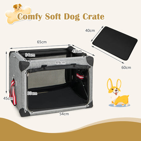 M/L/XL 3-Door Dog Crate with Removable Pad and Metal Frame-M
