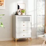 3/4 Drawer Dresser Cabinet with Flip Up Fluted Glass Door-3 Drawers