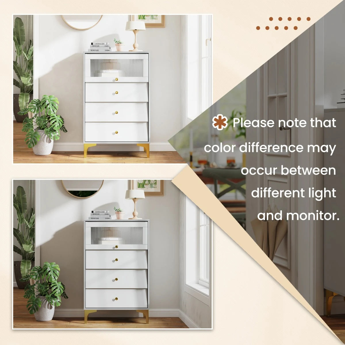 3/4 Drawer Dresser Cabinet with Flip Up Fluted Glass Door-3 Drawers