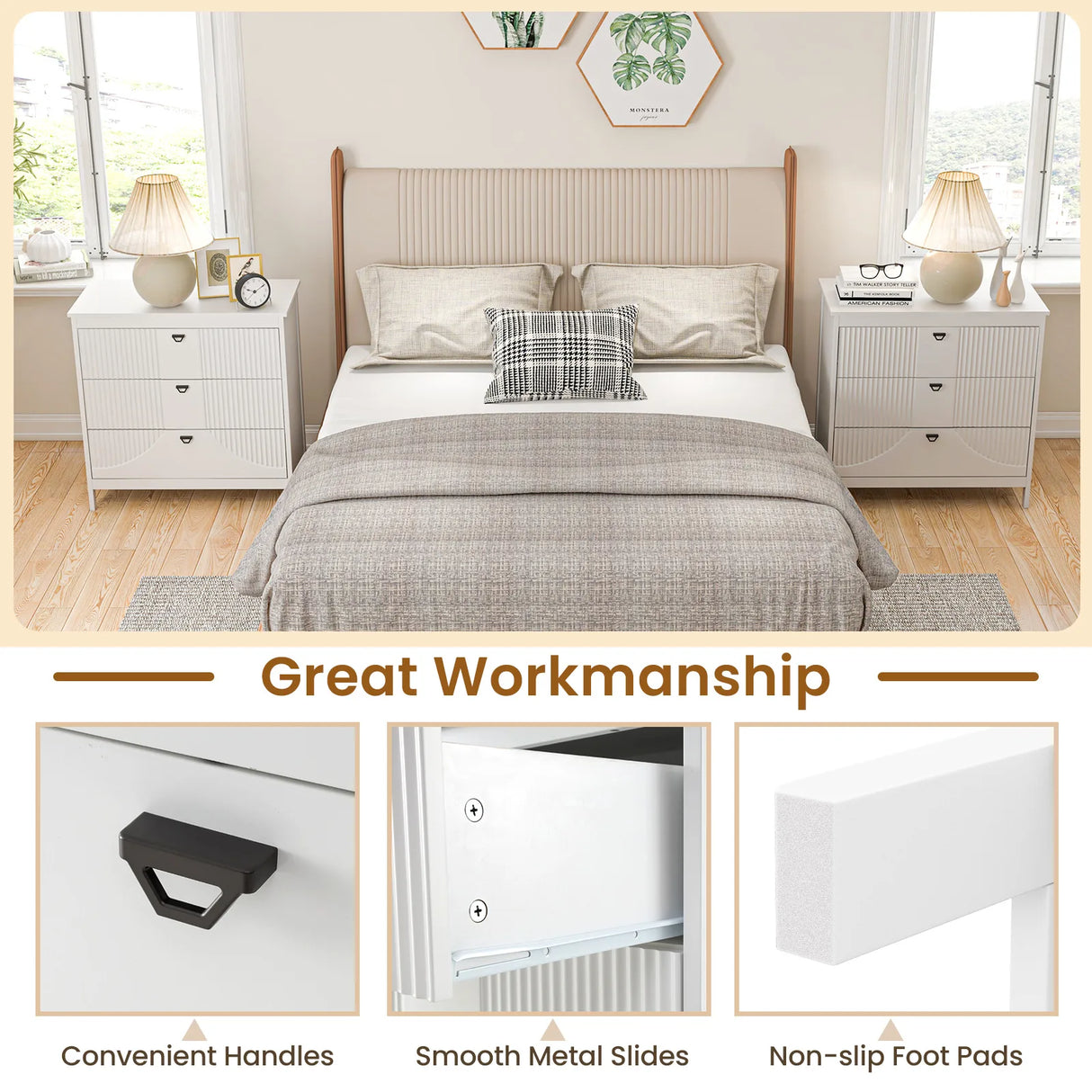 3-Modern Style Chest of Drawers Dresser Home Storage Cabinet-White