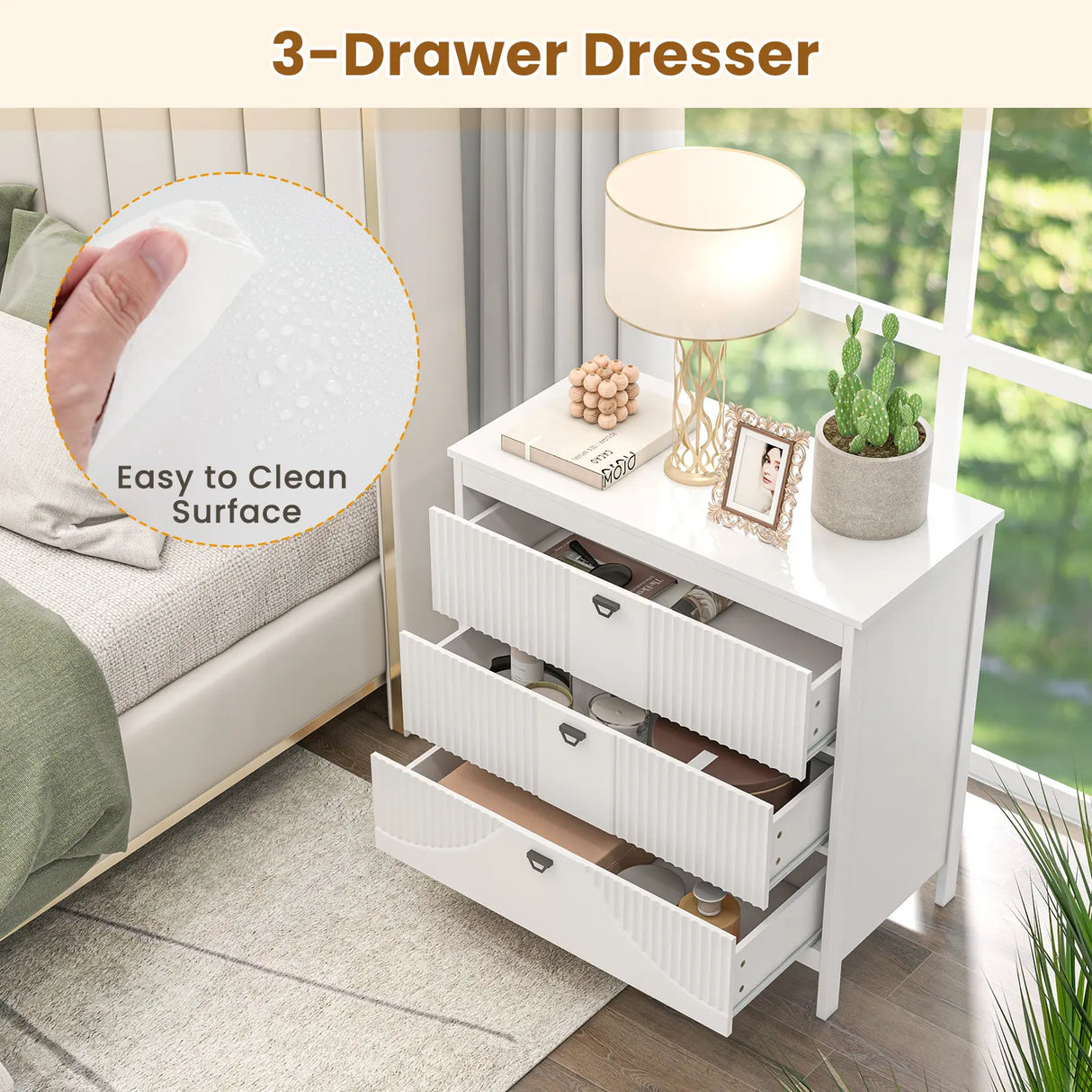 3-Modern Style Chest of Drawers Dresser Home Storage Cabinet-White