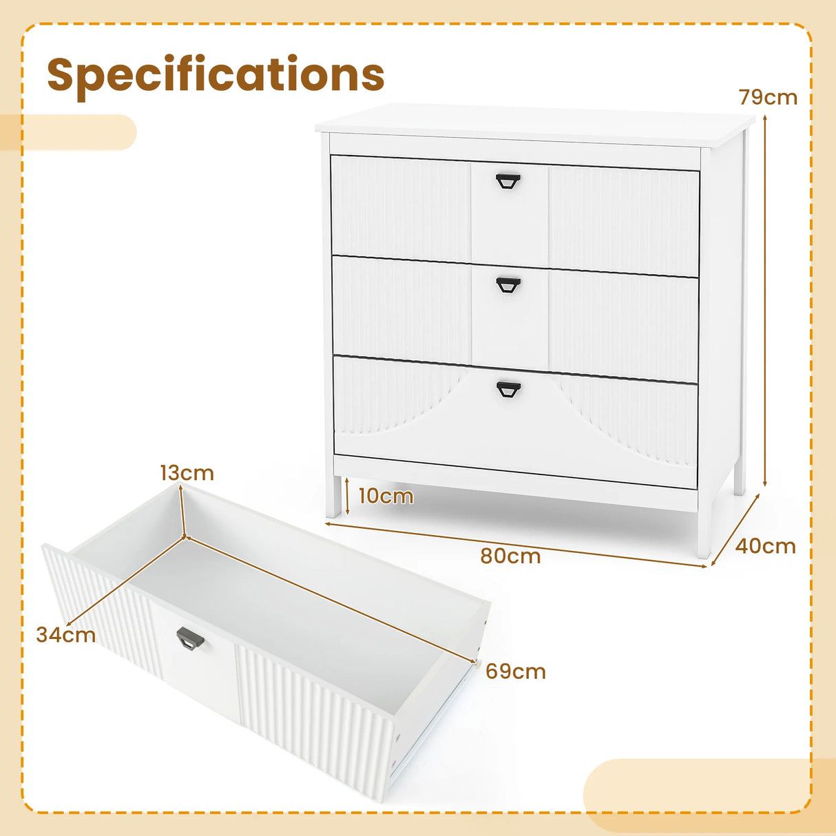 3-Modern Style Chest of Drawers Dresser Home Storage Cabinet-White