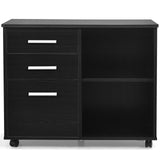 3-Drawer Mobile Lateral File Cabinet Printer Stand-Black