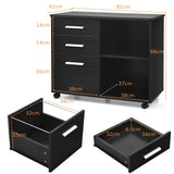 3-Drawer Mobile Lateral File Cabinet Printer Stand-Black