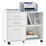 3-Drawer Mobile Lateral File Cabinet Printer Stand-White