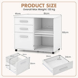 3-Drawer Mobile Lateral File Cabinet Printer Stand-White