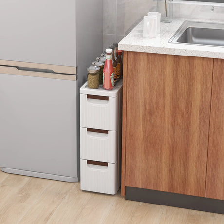 3/4/5/6-Drawer Rolling Organizer Unit Narrow Storage Cabinet with Built-In Wheels for Small Space-3-Drawer