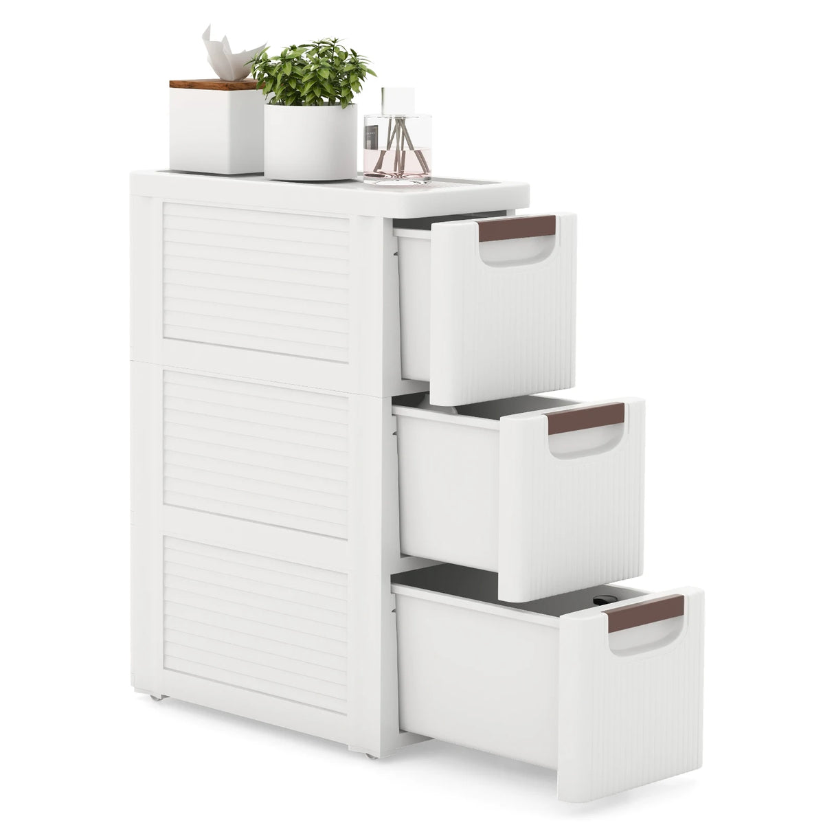 3/4/5/6-Drawer Rolling Organizer Unit Narrow Storage Cabinet with Built-In Wheels for Small Space-3-Drawer