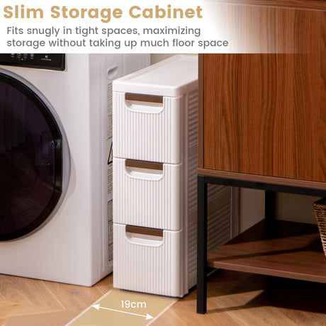 3/4/5/6-Drawer Rolling Organizer Unit Narrow Storage Cabinet with Built-In Wheels for Small Space-3-Drawer