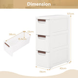 3/4/5/6-Drawer Rolling Organizer Unit Narrow Storage Cabinet with Built-In Wheels for Small Space-3-Drawer