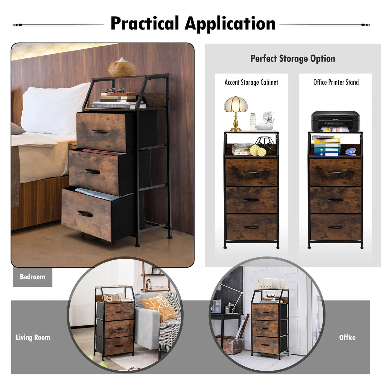 Organizing Dresser Unit with 3 Removable Drawers for Bedroom, Living Room