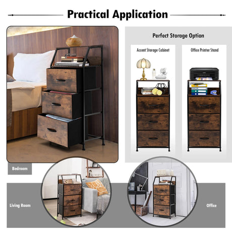 Organizing Dresser Unit with 3 Removable Drawers for Bedroom, Living Room