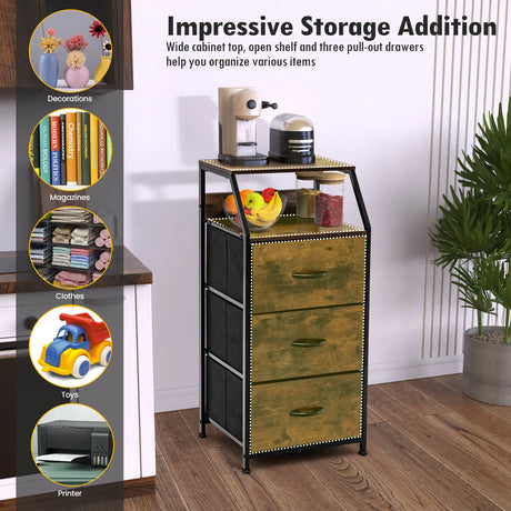 Organizing Dresser Unit with 3 Removable Drawers for Bedroom, Living Room