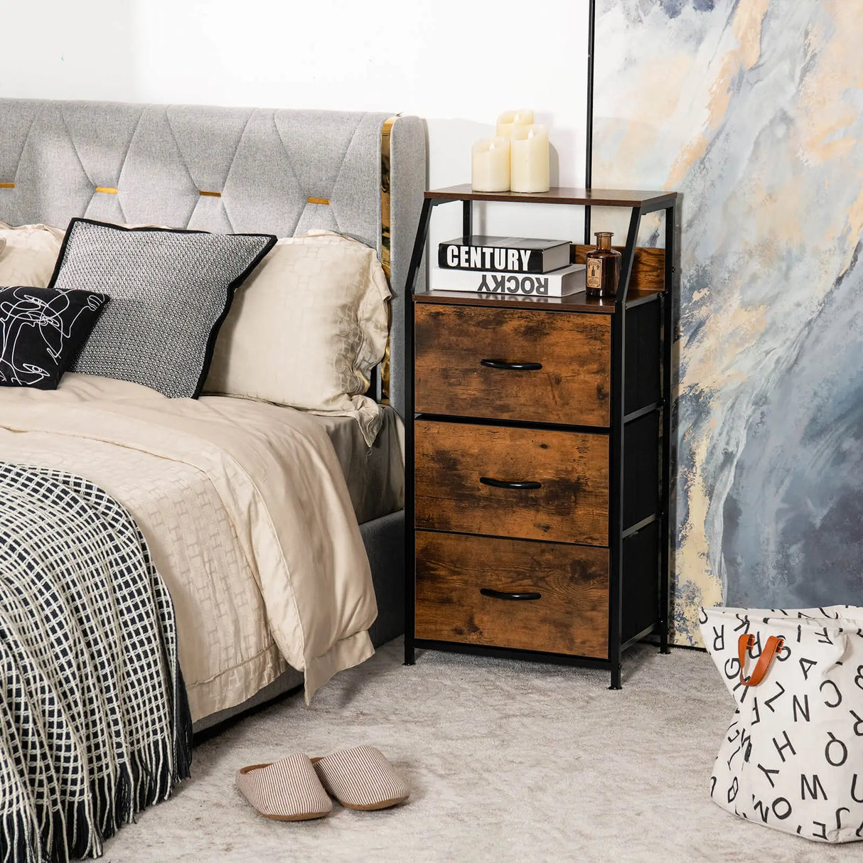 Organizing Dresser Unit with 3 Removable Drawers for Bedroom, Living Room