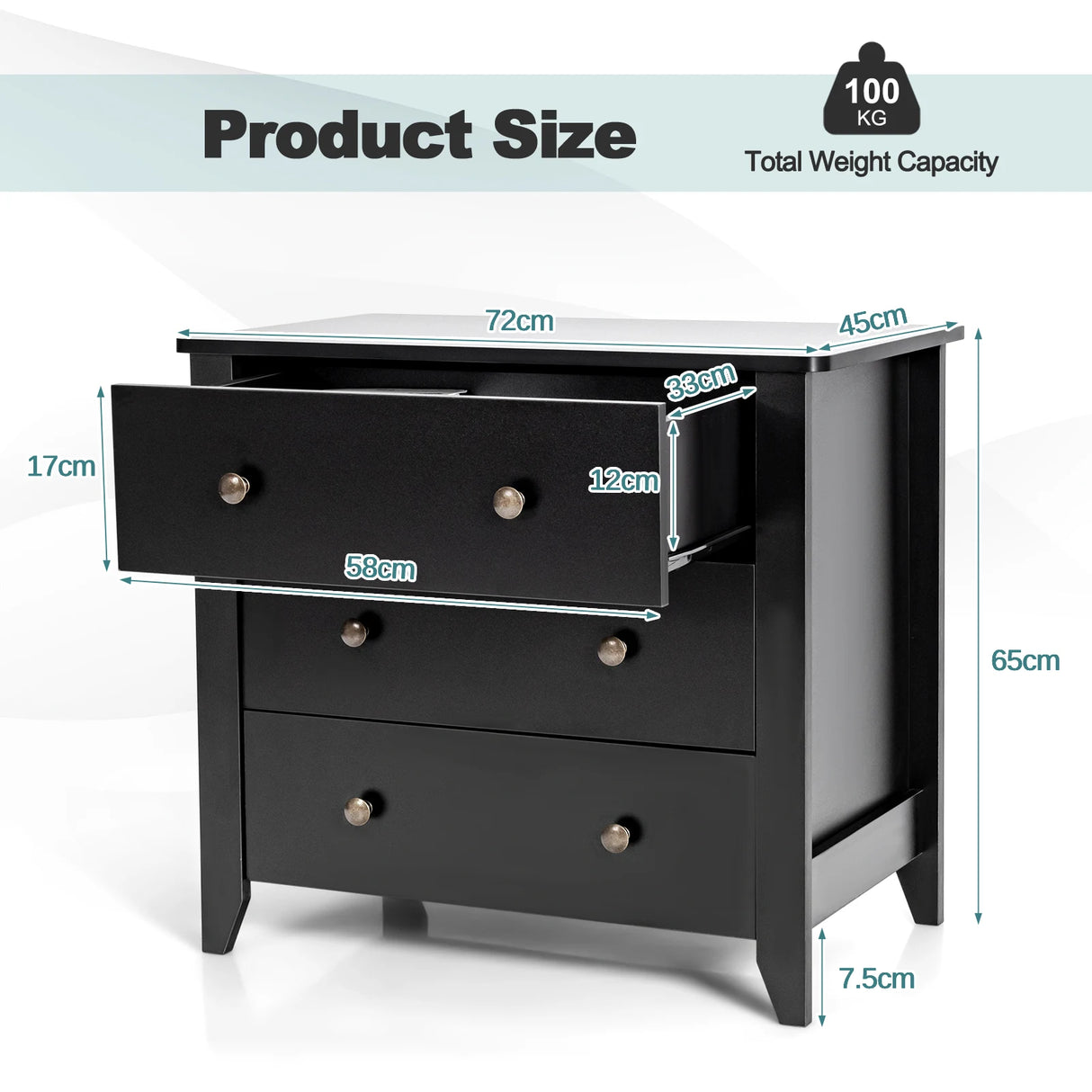 3 Chest of Drawers Nightstand for Bedroom
