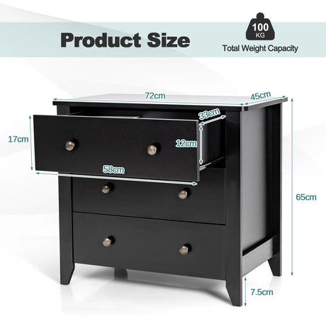 3 Chest of Drawers Nightstand for Bedroom