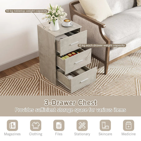 3-Drawer Wooden Dresser Cabinet with Anti-Toppling Device-Grey