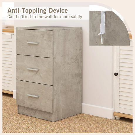 3-Drawer Wooden Dresser Cabinet with Anti-Toppling Device-Grey