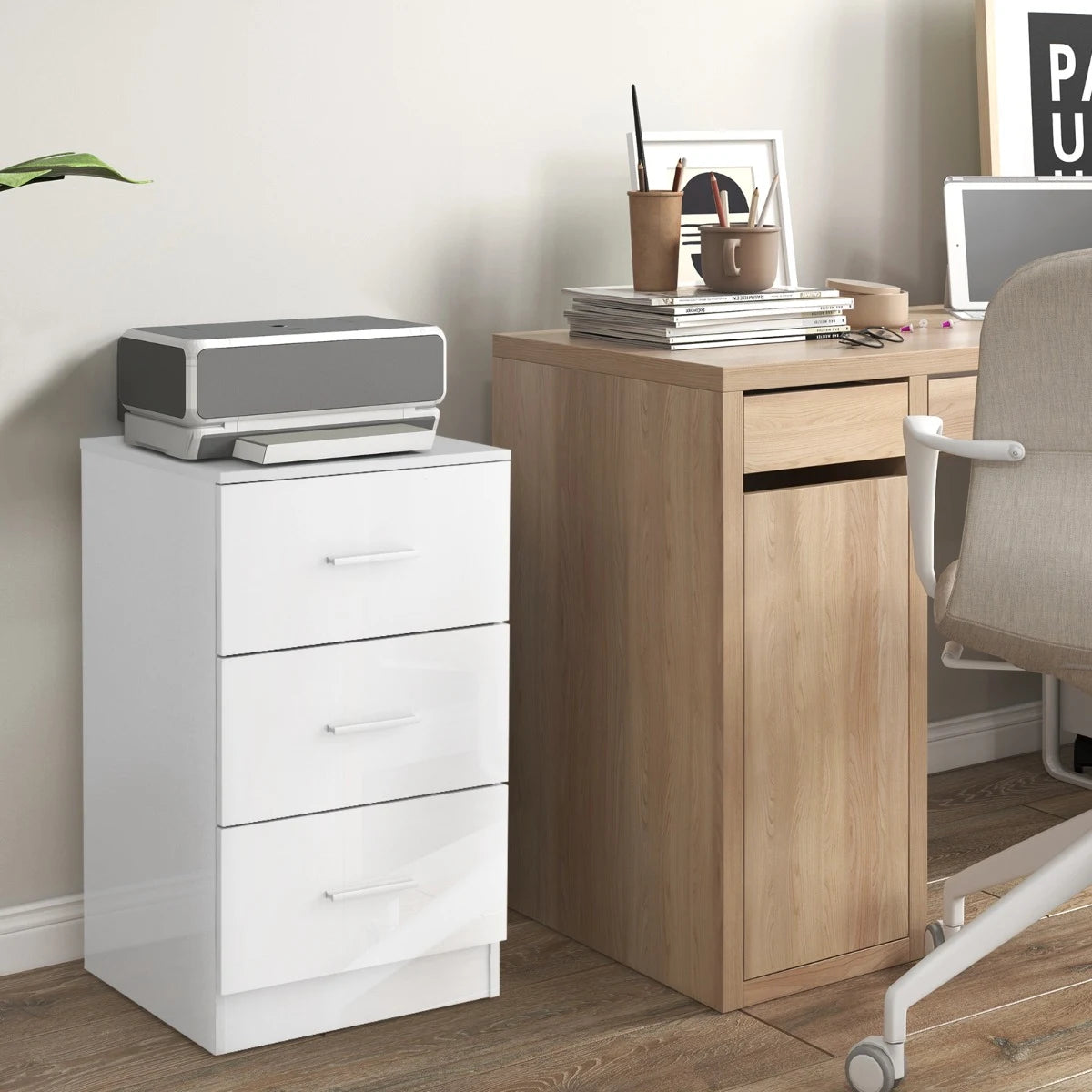 Set of 2 Nightstands with 3 Drawers Nightstand 37.1 x 34.2 x 66.5 cm White