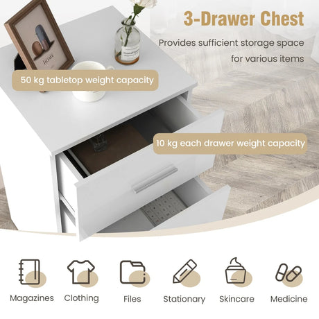 Set of 2 Nightstands with 3 Drawers Nightstand 37.1 x 34.2 x 66.5 cm White