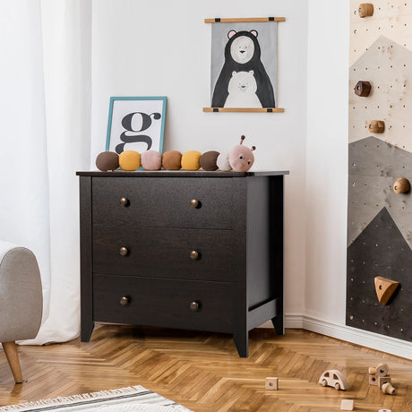 3 Drawer Dresser Chest of Drawers Bedside Table-Dark Brown