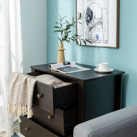 3 Drawer Dresser Chest of Drawers Bedside Table-Dark Brown