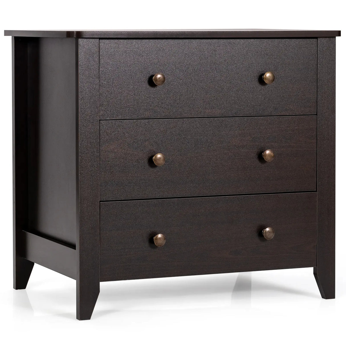 3 Drawer Dresser Chest of Drawers Bedside Table-Dark Brown