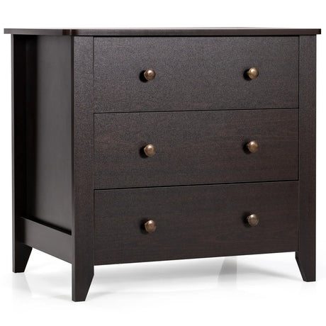 3 Drawer Dresser Chest of Drawers Bedside Table-Dark Brown