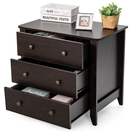 3 Drawer Dresser Chest of Drawers Bedside Table-Dark Brown