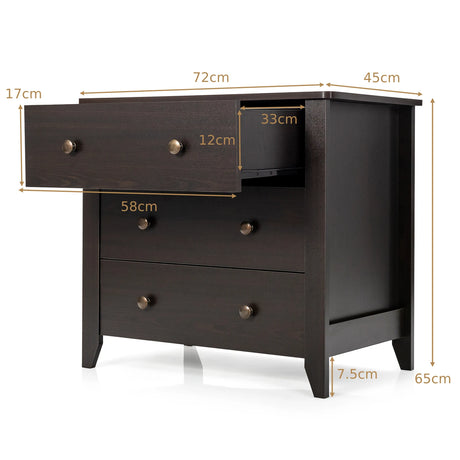 3 Drawer Dresser Chest of Drawers Bedside Table-Dark Brown