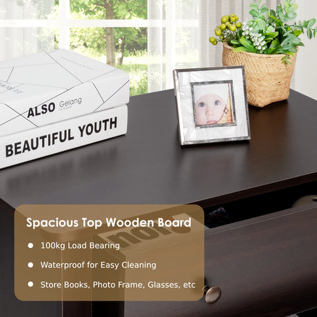 3 Drawer Dresser Chest of Drawers Bedside Table-Dark Brown