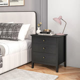 3-Drawer Wooden Nightstand with Storage and Wood Finish-Black