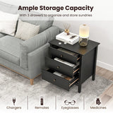 3-Drawer Wooden Nightstand with Storage and Wood Finish-Black