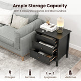 3-Drawer Wooden Nightstand with Storage and Wood Finish-Black