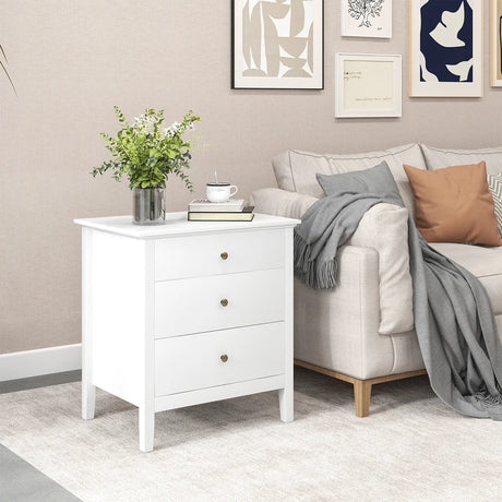 3-Drawer Wooden Nightstand with Storage and Wood Finish-White