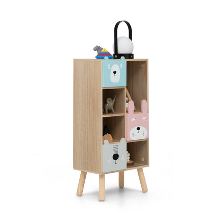 3-Drawer  Kids Toy Storage Organizer with 4 Open Compartments-Natrual