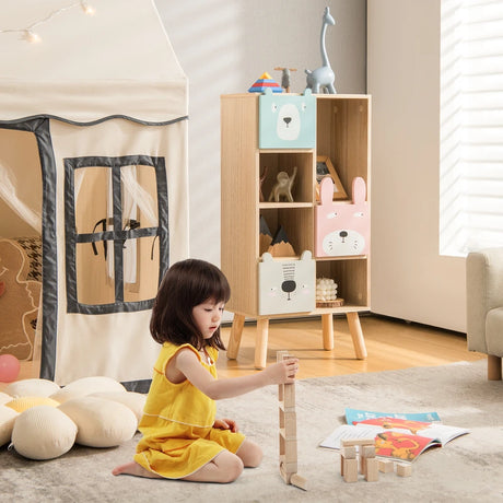 3-Drawer  Kids Toy Storage Organizer with 4 Open Compartments-Natrual