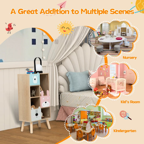 3-Drawer  Kids Toy Storage Organizer with 4 Open Compartments-Natrual