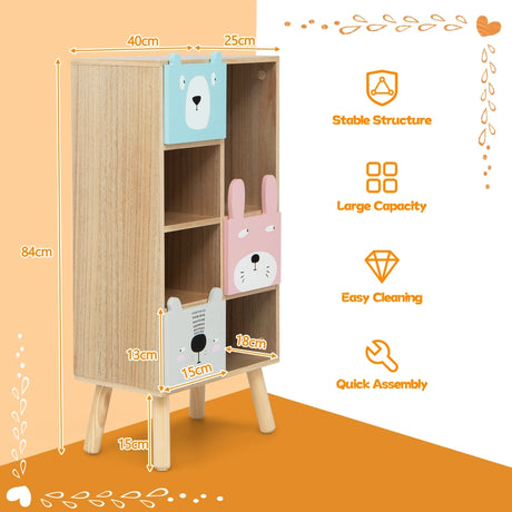 3-Drawer  Kids Toy Storage Organizer with 4 Open Compartments-Natrual