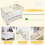 3 in 1 Convertible Bassinet Cot with Changing Table and Toy Bar-Beige