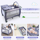 3 in 1 Convertible Bassinet Cot with Changing Table and Toy Bar-Grey