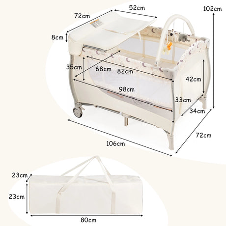 3 in 1 Portable Baby Playards Convertible Playpen with Bassinet-Beige